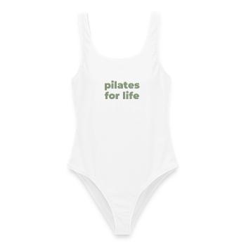 Pilates fürs Leben Typografik - Frauen Badeanzug - Weiß - Vorne - AI Model Female 172 dark (172cm)