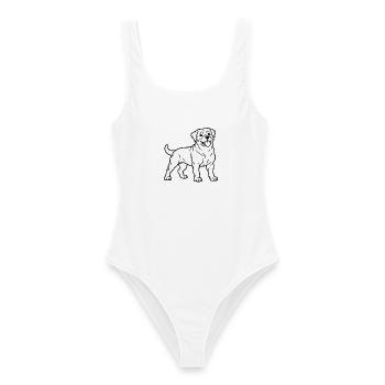 Rottweiler – Minimalistische Line Art - Frauen Badeanzug - Weiß - Vorne - AI Model Female 172 dark (172cm)