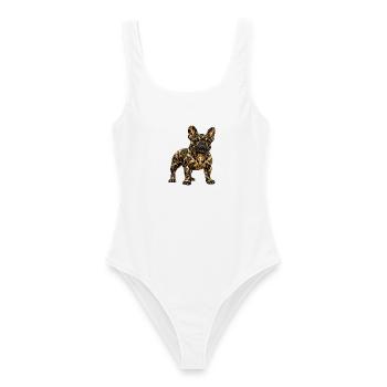 Französische Bulldogge – Goldener Art Deco Hund - Frauen Badeanzug - Weiß - Vorne - AI Model Female 172 dark (172cm)