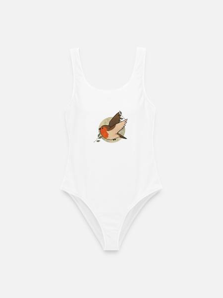 Aquarell Robin auf Kreis - Frauen Badeanzug - Weiß