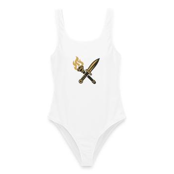 Schwert Fackel Wappen Logo - Frauen Badeanzug - Weiß - Vorne - AI Model Female 172 dark (172cm)