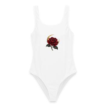 Dunkle Rose mit Mondsichel – Gothic Art - Frauen Badeanzug - Weiß - Vorne - AI Model Female 172 dark (172cm)