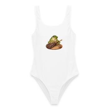 Frosch bindet einen Reisigbesen - Frauen Badeanzug - Weiß - Vorne - AI Model Female 172 dark (172cm)
