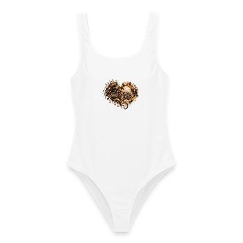 Chaos & Glanz Herzgold Fusion - Frauen Badeanzug - Weiß - Vorne - AI Model Female 172 dark (172cm)