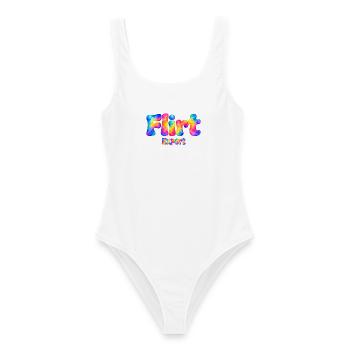 Flirt Expert – Bunter Aquarell Spruch mit Humor - Frauen Badeanzug - Weiß - Vorne - AI Model Female 172 dark (172cm)