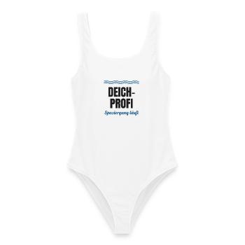 Deich-Profi – Spaziergang läuft (Nordsee) - Frauen Badeanzug - Weiß - Vorne - AI Model Female 172 dark (172cm)