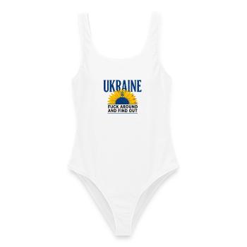 Ukraine FAFO Sonnenblume – Kühne Aussage - Frauen Badeanzug - Weiß - Vorne - AI Model Female 172 dark (172cm)