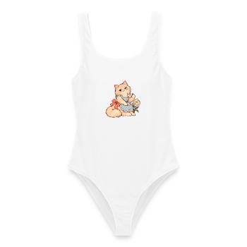 Katze mit Teetasse – Vintage-Pastellillustration - Frauen Badeanzug - Weiß - Vorne - AI Model Female 172 dark (172cm)