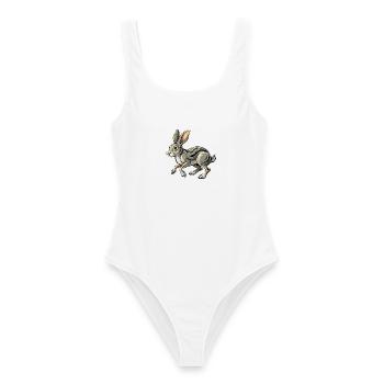 Running Rabbit - Frauen Badeanzug - Weiß - Vorne - AI Model Female 172 dark (172cm)