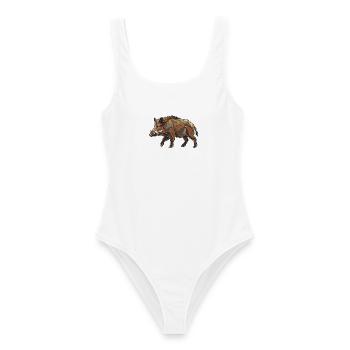 Poly Stil Wildschwein - Frauen Badeanzug - Weiß - Vorne - AI Model Female 172 dark (172cm)