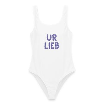 UR LIEB – Süßer Spruch mit österreichischem Charme - Frauen Badeanzug - Weiß - Vorne - AI Model Female 172 dark (172cm)