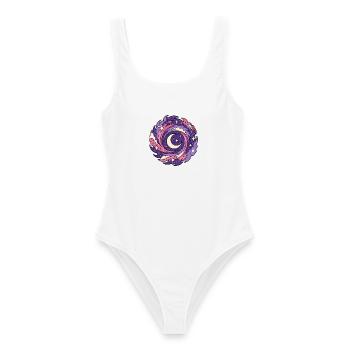 Galaxie Sichelmond Sterne Weltraum Vektor Shirt - Frauen Badeanzug - Weiß - Vorne - AI Model Female 172 dark (172cm)