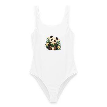 Panda-Leser unter Blumen - Frauen Badeanzug - Weiß - Vorne - AI Model Female 172 dark (172cm)