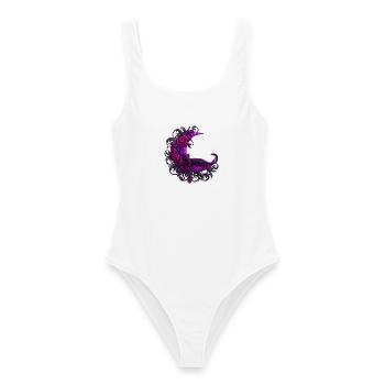 Mondrose Katze im violetten Mond - Frauen Badeanzug - Weiß - Vorne - AI Model Female 172 dark (172cm)
