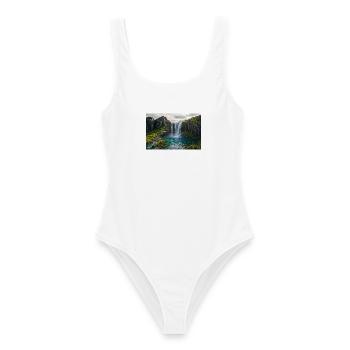 Wasserfallpfad - Frauen Badeanzug - Weiß - Vorne - AI Model Female 172 dark (172cm)