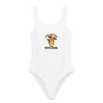 Das Leben ist besser mit Hunden – Happy Dog Retro Art - Frauen Badeanzug - Weiß - Vorne - AI Model Female 172 dark (172cm)