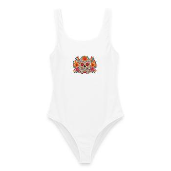 Floral Sugar Skull Burst - Frauen Badeanzug - Weiß - Vorne - AI Model Female 172 dark (172cm)