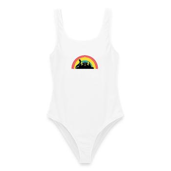 Katze Regenbogen Silhouette - Frauen Badeanzug - Weiß - Vorne - AI Model Female 172 dark (172cm)