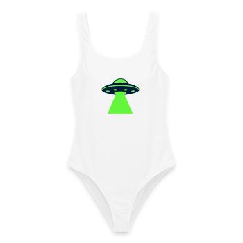 Ufo Alien Raumschiff Grafik - Frauen Badeanzug - Weiß - Vorne - AI Model Female 172 dark (172cm)