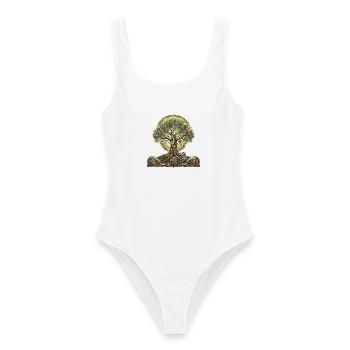 Zahnradbaum und Wurzeln - Frauen Badeanzug - Weiß - Vorne - AI Model Female 172 dark (172cm)