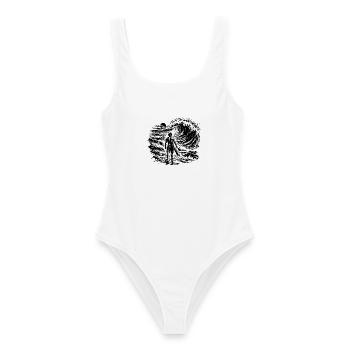 Surfer Boy  - Frauen Badeanzug - Weiß - Vorne - AI Model Female 172 dark (172cm)