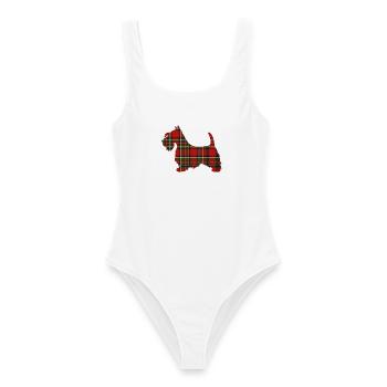 Tartan Scottie Hund | Pyrenäen-Linienlabor - Frauen Badeanzug - Weiß - Vorne - AI Model Female 172 dark (172cm)
