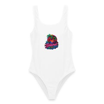 Neon Insel Sunset Relax - Frauen Badeanzug - Weiß - Vorne - AI Model Female 172 dark (172cm)