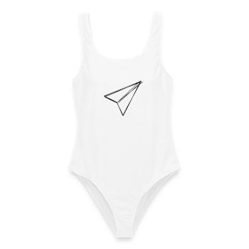 Papierflieger handgezeichnet - Frauen Badeanzug - Weiß - Vorne - AI Model Female 172 dark (172cm)