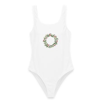 Minimalistisches Weihnachtskranz-Aquarell - Frauen Badeanzug - Weiß - Vorne - AI Model Female 172 dark (172cm)