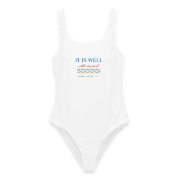 It Is Well With My Soul – Christian Hymn - Frauen Badeanzug - Weiß - Vorne - AI Model Female 172 dark (172cm)
