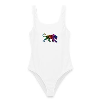 Stammes-Regenbogenpanther - Frauen Badeanzug - Weiß - Vorne - AI Model Female 172 dark (172cm)