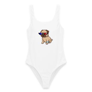 Pixel Shades Pug - Frauen Badeanzug - Weiß - Vorne - AI Model Female 172 dark (172cm)
