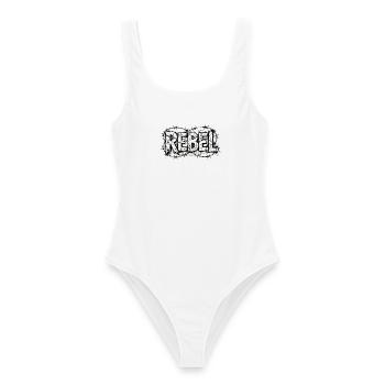 Rebellen-Stacheldrahttypografie - Frauen Badeanzug - Weiß - Vorne - AI Model Female 172 dark (172cm)