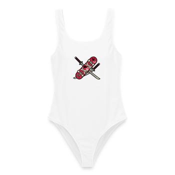 Skateboard Katana Wappen Logo - Frauen Badeanzug - Weiß - Vorne - AI Model Female 172 dark (172cm)
