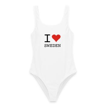 I LOVE SWEDEN Schweden - Frauen Badeanzug - Weiß - Vorne - AI Model Female 172 dark (172cm)