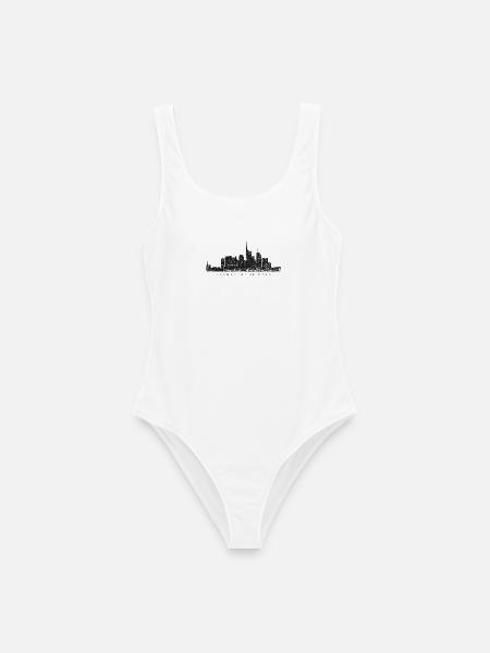 Frankfurt am Main Skyline (Vintage/Schwarz) - Frauen Badeanzug - Weiß