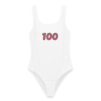 100. 100 JAHRE. 100-JÄHRIGES JUBILÄUM. GEBURTSTAG 100 - Frauen Badeanzug - Weiß - Vorne - AI Model Female 172 dark (172cm)