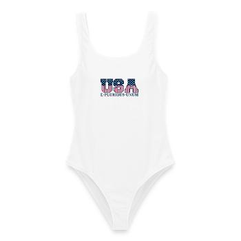 College USA Red White Blue Stars And Stripes Motto - Frauen Badeanzug - Weiß - Vorne - AI Model Female 172 dark (172cm)