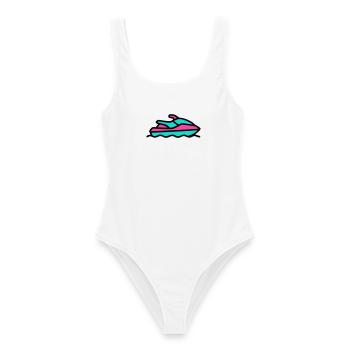 Jetski Welle Grafik - Frauen Badeanzug - Weiß - Vorne - AI Model Female 172 dark (172cm)