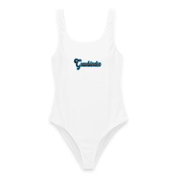 Écriture des Grisons avec contour bleu - Maillot de bain femme - blanc - Devant - AI Model Female 172 dark (172cm)