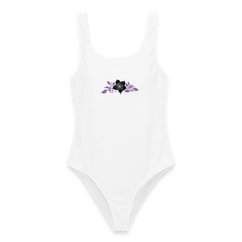Lily avec des feuilles. Ornement. - Maillot de bain femme - blanc - Devant - AI Model Female 172 dark (172cm)