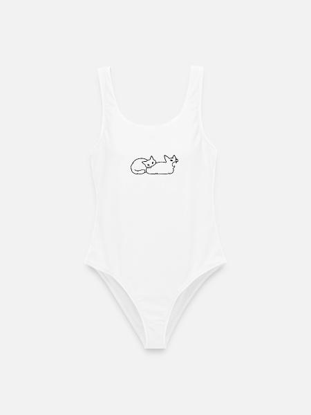 Amoureux des Chats Humor Chat Mignon Original - Frauen Badeanzug - Weiß