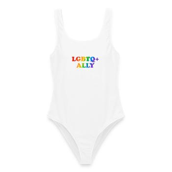 Proud Ally LGBTQ-Regenbogen - Frauen Badeanzug - Weiß - Vorne - AI Model Female 172 dark (172cm)