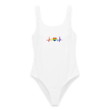 LGBTQ Herz Herzfrequenz Puls EKG Herzlinie - Frauen Badeanzug - Weiß - Vorne - AI Model Female 172 dark (172cm)