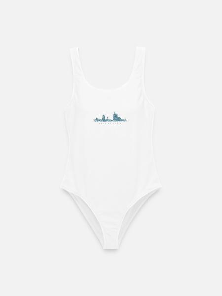 Köln am Rhein Kölner Skyline (Vintage Blau) - Frauen Badeanzug - Weiß