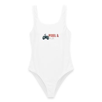 Pixel & Pause. - Frauen Badeanzug - Weiß - Vorne - AI Model Female 172 dark (172cm)