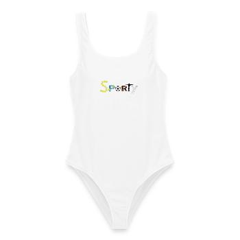 SPORTY - Sports Typography Design - Frauen Badeanzug - Weiß - Vorne - AI Model Female 172 dark (172cm)