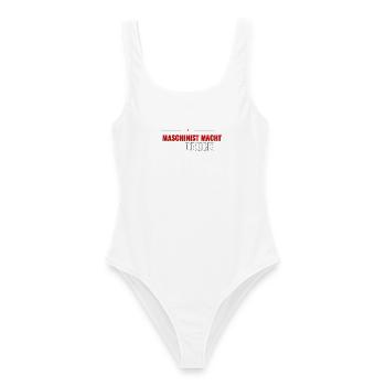 Maschinist macht Druck – Shirt fürs Nachwuchs‑Team - Frauen Badeanzug - Weiß - Vorne - AI Model Female 172 dark (172cm)