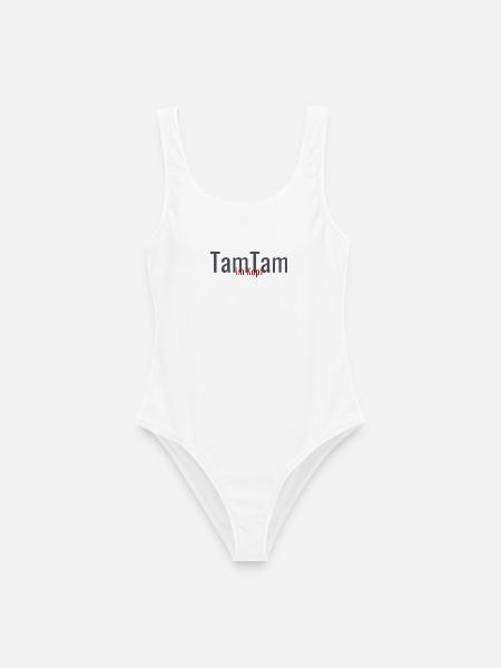 Tamtam im Kopf – Humorvolles Statement Design - Frauen Badeanzug - Weiß