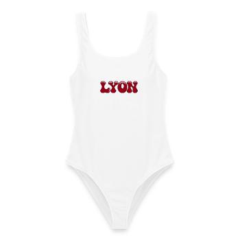 Lyon Retro Groovy Typografie Blasen Rot Burgund - Frauen Badeanzug - Weiß - Vorne - AI Model Female 172 dark (172cm)